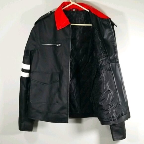 Faux Leather Motorcycle Style Coat Men's Size L Youth Size 2XL Unbranded Black - Picture 4 of 5
